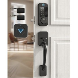 SMONET Smart Front Door Lock Set - Fingerprint Keyless Entry Door Lock Deadbolt with Handle Set Smart WiFi Deadbolt, Digital Keypad Auto Lockset with Code Fob App Compatible with Alexa Black