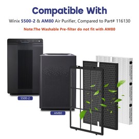 Elnuliros 116130 Replacement Filter Compatible with Winix 5500-2 Am80 Plasmawave Air Puri-Fier, 3 True HEPA Filters and 3 Activated Carbon Pre-Filters and 1 Washable Pre-Filter, 3 Set