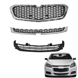 munirater 3Pcs Front Grille with Chrome Trim Set Bumper Grill Replacement for 2014 2015 2016 Malibu