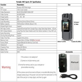 4K Sports Action Camera, Sports Portable Camera with WiFi Hotspot, Wearable Digital Recording Camera with 180° Rotation Lens & Color Screen, Outdoor Vlogging Camera for Skiing/Cycling/Run/Camping