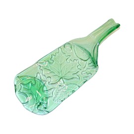 Fall Leaves Acorns Green Tint Wine Bottle with Raised Neck UpCycled as Spoon Rest Serving Tray
