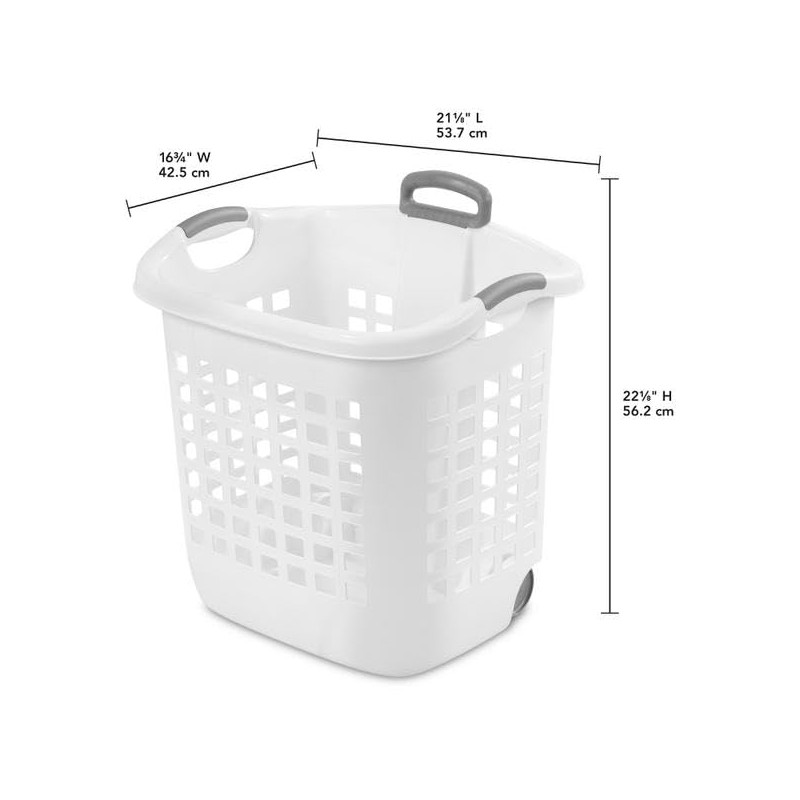 Sterilite 1.75 Bushel Ultra™ Wheeled Laundry Basket Plastic, White, (Pack