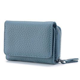 Yemlarey Women's Small Wallet Genuine Leather Wallet Foldable Small Purse Women Mini Credit Card Holder RFID Protection Card Slots Coin Compartment (Blue Haze)
