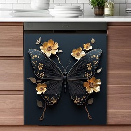 Black Butterfly Black Background Wallpaper Dishwasher Magnet Cover Sticker,Kitchen Decorative Fridge Panel Decal,Appliances Decorate Magnetic Sticker 23W x 26H inchs
