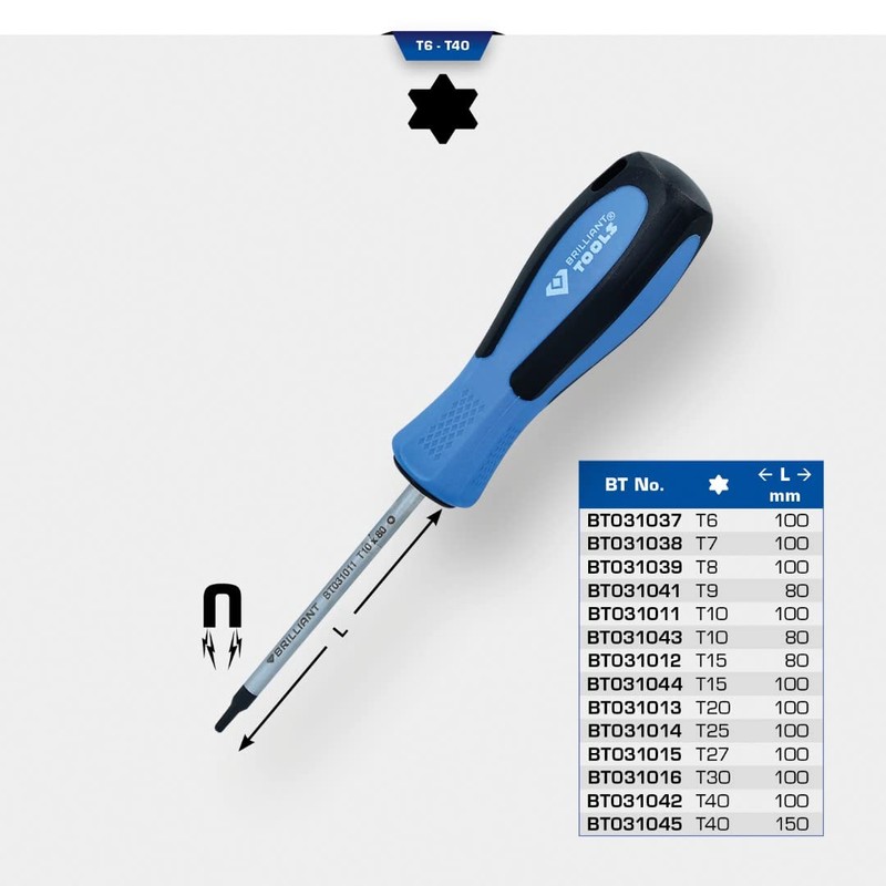 BRILLIANT TOOLS BT031039 Torx Screwdriver T8 x 100 mm [Powered