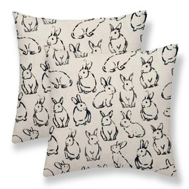 Sunshineyan Easter Pillow Covers 18 x 18 Inch Set of 2 Spring Cute Black Bunny Rabbit Decorative Throw Pillow Covers Linen Farmhouse Outdoor Easter Themed Cushion Cases for Home Sofa Couch Decor