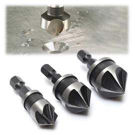 3 Pieces 1/4 Inch Hex Shank 5 Flute 90 Degree Chamfering Countersink Drill Bit Set,12mm/16mm/19mm Countersink Drill Bit 5 Flute 90 Degree Woodworking Countersink Bits