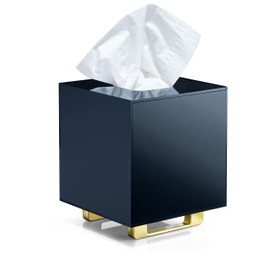 YoBa Thick Black Acrylic Tissue Box Holder Square Tissue Box Dispenser with Gold Plated Aluminum Legs for Bathroom, Kitchen, Bedroom, Office, Hotel and Restaurant