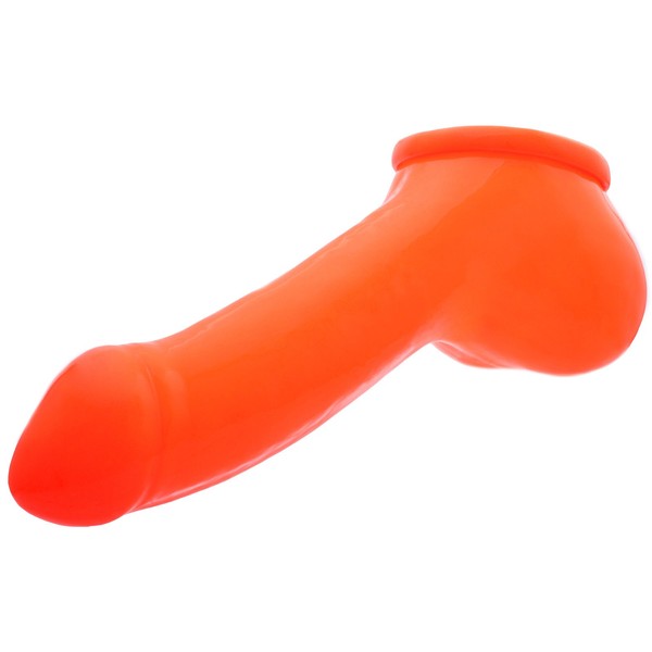 TOYLIE Adam Latex Sleeve 4.5 Shaft Length: 13 cm Neon Orange - Sleeve with Scrotum and Pronounced Glans - Made in Germany