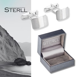 Men's Silver Cufflinks with Matte and Shiny Stripes in 925 Silver, Sterling Silver