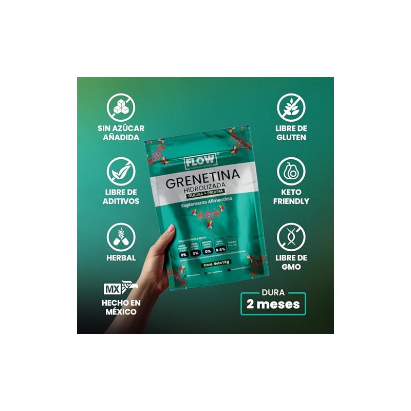 Flow Supplements | Grenetina Hidrolizada 1kg - Grenetina Sin Sabor