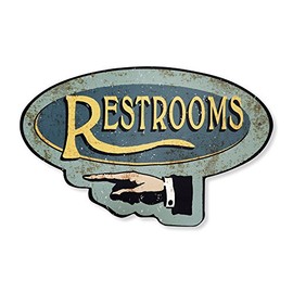 Handcrafted Vintage Restroom Left Pointing Hand Aluminum Sign, Pointing Restroom Sign Bathroom Sign