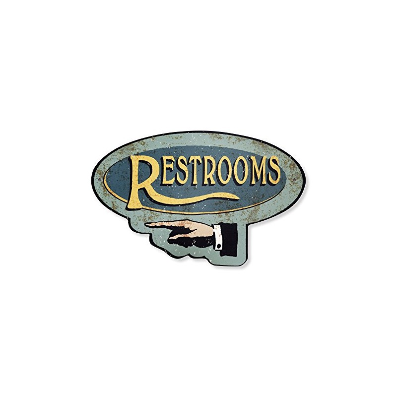 Handcrafted Vintage Restroom Left Pointing Hand Aluminum Sign, Pointing Restroom