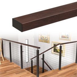 Muzata 6'6" Aluminum Handrail Flat Handrail Walnut Wood Grain Cable Railing Top Rail Deck Stair Indoor Outdoor, HL10 WPA