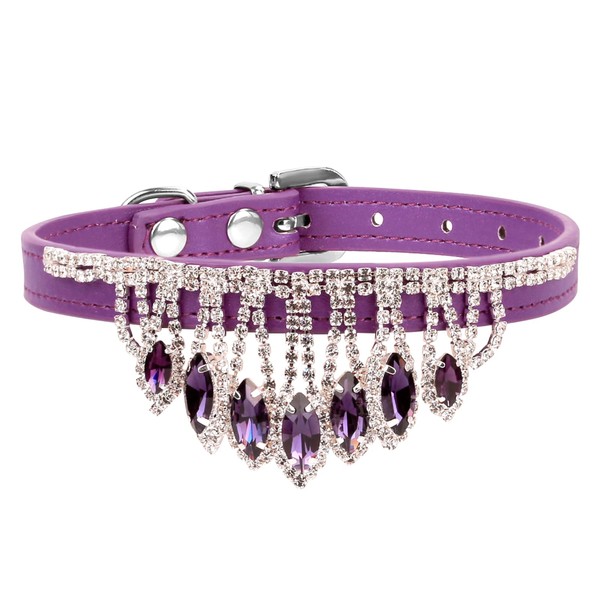 HOWWFALY Bling Rhinestone Crystal Dog Collar PU Leather Adjustable Collar