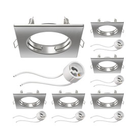ledscom.de 6 Pieces Ceiling recessed Frame RIR recessed Frame Chrome matt Angular (LED/Halogen/GU10/MR16/PAR16/50mm) incl. GU10 Socket