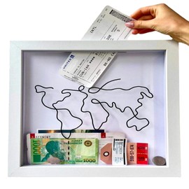 Plane Ticket Travel Memory Box, Travel Ticket Movie Stub Shadow Box, Top Loading Concert Ticket Display Frame, Travel Keepsake Box, Adventure Archive Box, Ticket Holder Map Plane (White x12inche)