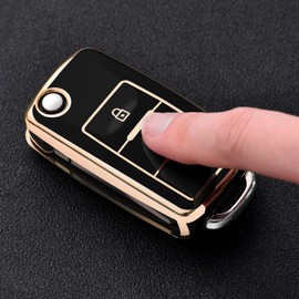 OATSBASF Volkswagen Key Cover VW Key Case Luxury TPU Dirt Slip Scratch Resistant Golf 4 5 6 Polo Passat B5 B6 Jetta Mk1 2 3 4 5 6 Beetle Scirocco 3 Button Key Cover (JA-Black)