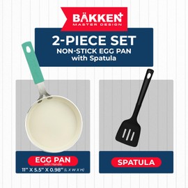 Bakken- Swiss 2-Piece Mini Pan Set – 5.5’’ Non-Stick Egg Pan with Kitchen Spatula, Cool-Touch Handles, Heat-Resistant Up To 400° F, Food-Grade Safe, For Gas, Electric and Ceramic Cooktops, Aqua