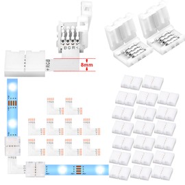 Ledagic L Shape LED Strip Connectors 10-Pack with 20Pcs Clips, Unwired Solderless LED Light Connectors for 8mm Wide 4-Pin Strip Lights