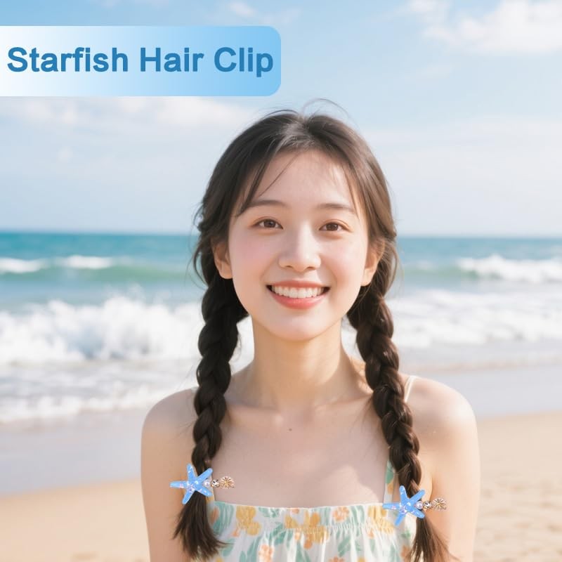 Blue Starfish Hair Clips Barrettes for Women Girls Kids Acrylic