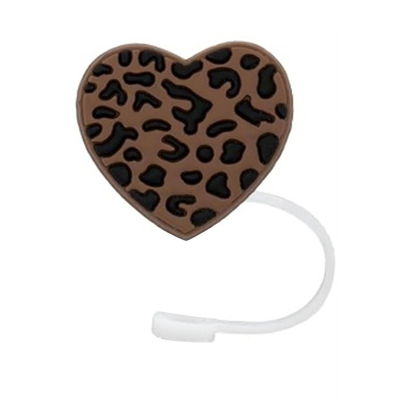 ROYALEAD 5pcs Straw Lid for Cups Heart-shaped Leopard Print Silicone