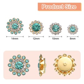 HARFINGTON 100Pcs Sew on Rhinestones 8mm 10mm 12mm 14mm Crystals Glass Sewing Flower Claw Metal Base for Clothes Shoes Earring Belt Crafts, Lake Blue