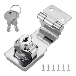 EMVANV Keyed Hasp Lock, 90 Degrees Lock Hasp T-wist Knob Keyed Locking Hasp Safety Door Clasp for Small Doors Drawer and Cabinets(Silver)