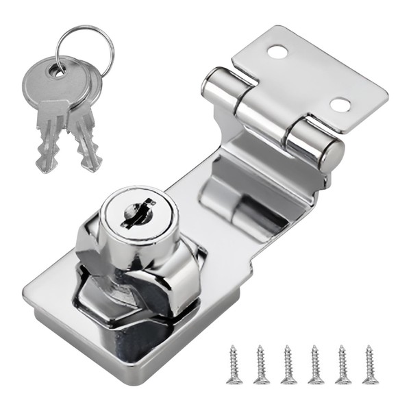EMVANV Keyed Hasp Lock, 90 Degrees Lock Hasp T-wist Knob