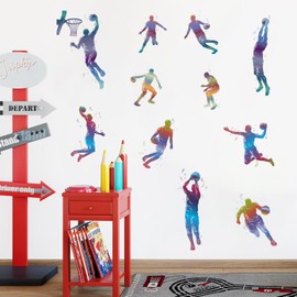 WOYINIS Colorful Basketball Player Dunk Wall Stickers DIY Sports Player Silhouette Wall Decals Peel and Stick Removable Wall Decor Art Murals Kids Room Playroom Baby Nursery Classroom