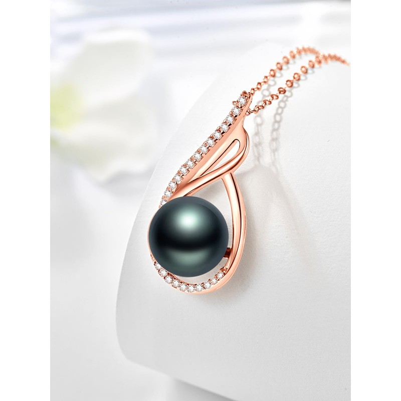 Zhi Kexin Black Pearl Pendant Necklace for Women 925 Sterling