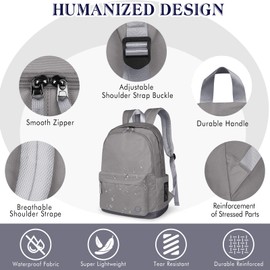 HAMUNI School Backpack Girls Boys College Rucksack Unisex Classic Lightweight Casual Daypack College Travel Business Work Bag for Men Women fits 15.6 Inch Laptop (Gray)