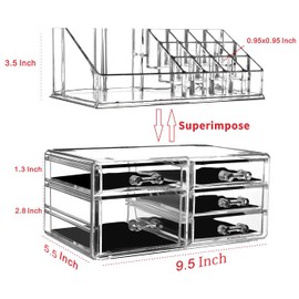 Clear Makeup Organizer Skin Care Cosmetic Display Cases Stackable Storage Box Make up Container Cube With 5 Drawers,Set of 2 By Cq acrylic