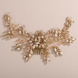 Lenjicons Wedding Rhinestone Hair Comb Large Crystal Rhinestone Hair Comb Bridal Headpiece for Women Wedding Hair Accessories for Brides Bridesmaid (champagne)