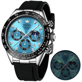 OLEVS Men's Blue Watch Date Diamond Sport Silicone Fashion Casual Men Wrist Watch Analog Waterproof Luminous Father Wacth Men