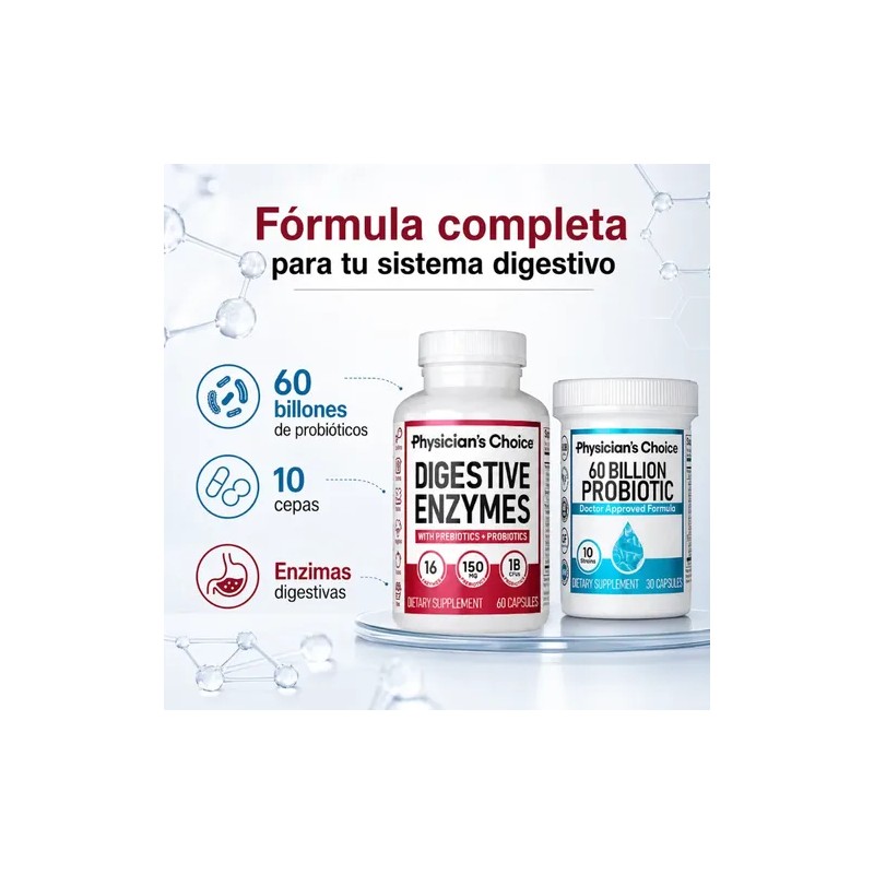 Probióticos 60 Billones + Enzimas Digestivas 150mg