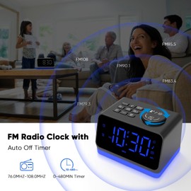 AFEXOA Digital Radiowecker mit 2 Ladestation für Handys, mit Licht, Dual-Wecker, 8 White Noise, Tischuhr mit UKW-Radio, LED Display 0–100% Dimmbar, Timer, Schlummer, Uhrenradio ohne Ticken