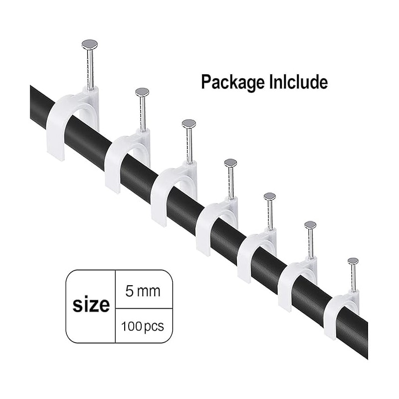 100PCS Round Cable Clips, 5MM Electrical Cable Wall Clip Cable
