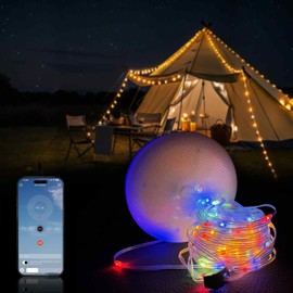 Findpop Solar Camping String Lights, 3600mAh Dual Battery USB-C Rechargeable Camping Lamp with SOS & 8 Modes, 33FT Waterproof Portable Hanging Fairy Lights for Tent,Hiking, Garden Yard Party Decor