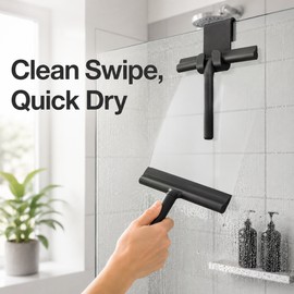 Silicone Shower Squeegee for Glass Doors - Wide Flexible Wiper with Holder for Bathroom Mirrors and Windows
