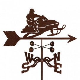 EZ Vane Snowmobile Weathervane — Post Mount, Wind Cups, Antique Copper Finish, Steel with Durable Triple Powder Coating, Handcrafted in USA