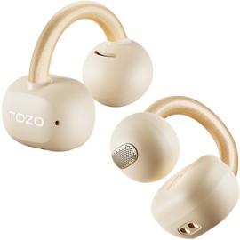 TOZO New OpenEarRing True Open Ear Headphones, Lightweight Comfort Open Ear Clip Wireless Earbuds, 40H Play Bluetooth 5.4 Headphones with Smart Digital Display Design Fit Sports Running, Workout Khaki