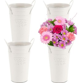 MOUYAT Paquete de 4 jarrones de flores vintage de metal galvanizado de 10 pulgadas, jarrón alto de metal galvanizado con asas, cubo de granja francés para centro de mesa, decoración de boda, arreglos