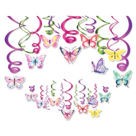 Kristin Paradise 21Ct Spring Butterfly Hanging Swirl Decorations, Paper Monarch Party Supplies, Birthday Theme Decor for Boy Girl Kids Baby Shower