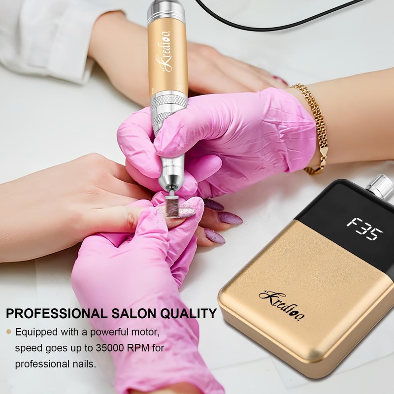 Kredioo Portable Nail Drill 35000 RPM, Rechargeable Electric Nail File