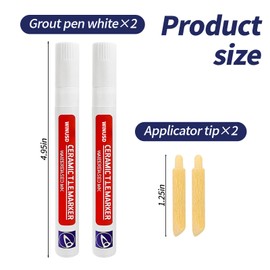Grout Pen White | Waterproof Tile Grout Marker Repair Kit for Kitchen & Bathroom | Touch Up Paint | Bright White Grout Colorant - Fast Drying, Covers Stained Grout Lines on Floor, Shower Tiles(2Pcs)