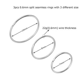 NewkeepsR 3PCS-22G(0.6mm) Steel Fake Nose Rings, Annealed Seamless Split Continuous Hoops,Indian Nose Rings for Women