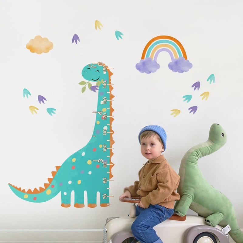 Yovkky Dinosaur Kids Height Chart Wall Decals Stickers, Cute Dino