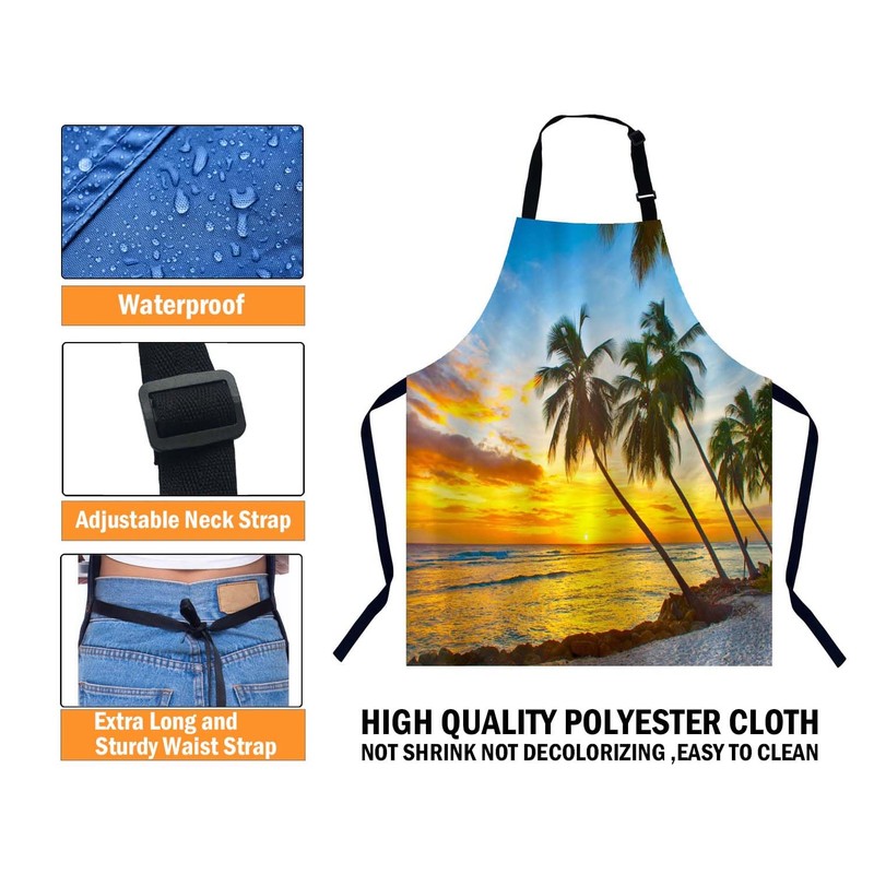 BGBDEIA Palms on the White Beach Apron Adjustable Neck Bib