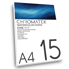 A4 Extra Fine Grade Watercolor Pad, 15 Sheets, 300 GSM, Cold Pressed, Acid Free, Professional Paper Designed for Watercolor Paints and Watercolor Pens, by Chromatek